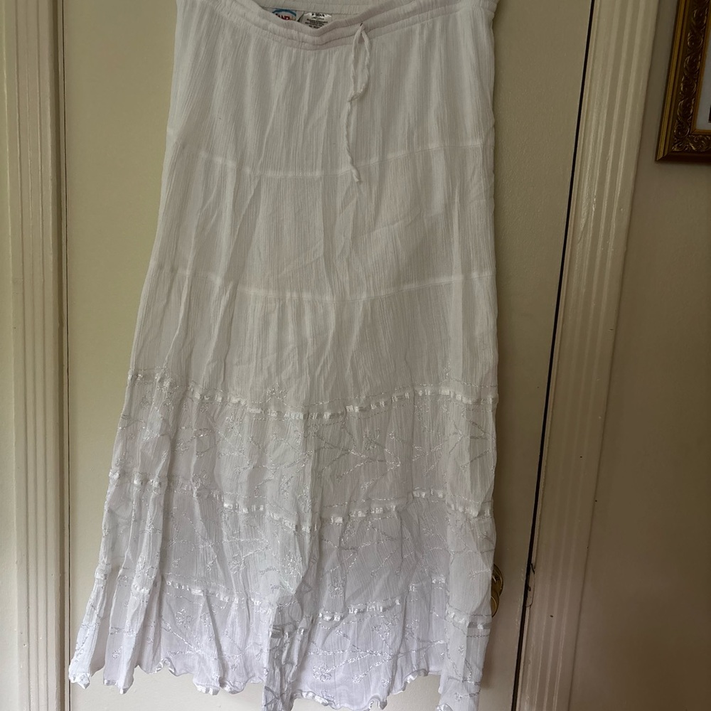 100% cotton Tiered Maxi Skirt with Embroidered Hem -  Women